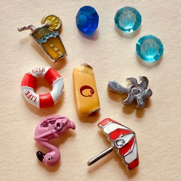 Origami Owl charms pool ring, Flamingo, umbrella, ice tea, Hot dog, Palm tree - Picture 5 of 6